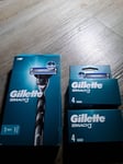 Gillette Mach 3 Razor Handle + 1 Shaving Blade Head + 2 Packs Of Blade Heads X4