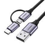 Ugreen 2in1 USB mikro-USB / USB-C kaapeli 2.4A, 1m - musta