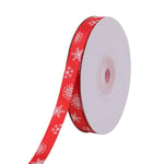 Christmas Ribbon Xmas Theme Grosgrain Satin Ribbon Printed Snowflakes for Gift Wrapping, Xmas Festive Decoration, Bows Making, Winter Holiday Decoration, DIY Crafts (10mm x 25 Yards, Red)