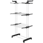 SKECTEN Sèche-linge étendoir à linge pliable intérieur et extérieur 3 étagères séchoir acier noir blanc