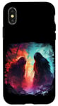 Coque pour iPhone X/XS Deux bigfoot rouge bleu faceoff forêt sasquatch yeti cool art