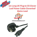 1m Long UK Plug to C5 Clover Leaf Power Cable Cloverleaf Mains Lead