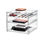iDesign Rangement Maquillage avec 3 tiroirs, Grande boîte de Rangement Collection Exclusive Sarah Tanno, Makeup Organizer en Plastique pour Maquillage et Accessoires, Transparent