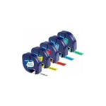 Etikettband kompatibel med Dymo LetraTag, 12mm x 4m, 5-pack, svart på vit/röd/gul/blå/grön