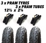 3x Pram Tyres & 3x Tubes 12 1/2 X 2 1/4 Slick Quinny Speedi Buzz Jane Powertrack