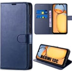 Skyddsskal - E.F.CONNECTION - Xiaomi Redmi 13C - PU-läder och TPU - Mörkblå - Justerbart stöd marinblå