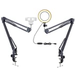 AYIZON Webcam Light Stand, 6'' Ring Light with 2 Boom Arm Mount for Logitech Streamcam C920s C930e C922x C925e Brio Live Streaming,Online Lesson,Youtube Videos Recording