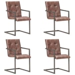 Spisebordsstole med cantilever 4 stk. ægte læder rustikbrun