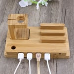 4 Port USB Wooden Charging Stand Dock Station Hub For iPhone iWatch Samsung iPad