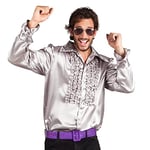 Boland- Chemise disco avec volants, argent, pour hommes, déguisement, chemise de fête, Schlagermove, années 70, fête de thème, carnaval