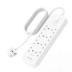Belkin 8-Outlet Surge Protector Power Strip, Wall-Mountable with 8 AC Outlets, 2M Power Cord, & Green Indicator Light - 2 USB-C Ports w/USB-C PD Fast Charging - 900 Joules of Protection