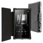 inorlo PU Leather Flip Case Cover for Sony Walkman NW-A105 MP3 Player, NW-A100 Series, with Magnetic Closure Strap and Reinforced TPU Housing + Screen Protector. (Black)