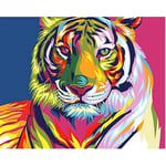 RUGST Paint by Numbers DIY Oil Painting kit Color Tiger 40x50cm Modern Pop Hand Digital Painting oil Tablet Adults and Kids Beginner Gift Kits Pre-Printed Canvas Colorful Wall Art Home Decor T6262