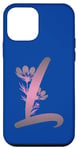 Coque pour iPhone 12 mini Bleu foncé élégant floral monogramme rose dégradé lettre L