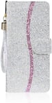 Tiyoo Phone case for Samsung A20E Flip Case Bling Glitter Sparkle Case, 3D Sequins Leather Wallet Cover with Magnetic Closure, Support Stand and Card Slots, with Lanyard Strap (Silver/White)