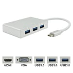 5-in-1 USB-C til HDMI, VGA, 3xUSB-A Hub - Hvidt
