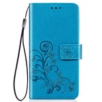DEFBSC for Samsung Galaxy S20 Case, Embossed Floral Patterns Premium Leather Magnetic Flip Wallet Case with [Card Slot] [Kickstand] for Samsung Galaxy S20 - Blue
