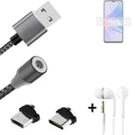 Data charging cable for + headphones Oppo A97 5G + USB type C a. Micro-USB adapt