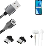 Data charging cable for + headphones Oppo A16e + USB type C a. Micro-USB adapter