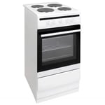 Amica 508EE1W 50cm single cavity electric cooker, 4 variable solid plates, 67 ltr oven 4 functions +
