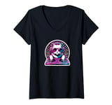 Womens DJ Cat Vinyl Retro Scratching Rap Music Lover Turn Tables V-Neck T-Shirt