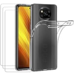ivoler Case for Xiaomi Poco X3 NFC/Xiaomi Poco X3/ X3 Pro, Shock Absorption Bumper Cover with 3 Pack Tempered Glass Screen Protector, Clear Slim Soft TPU Anti-Scratch Shockproof Phone Case Cover