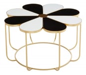Jordan Black and White Petal Flower Shape Coffee Table with Gold Frame
