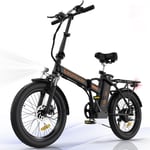KOOLUX BK11 hopfällbar elcykel för vuxna 20"×3.0 Fat bike 250W 36V/11.2Ah 25KM/H 7 växlar skivbromsar