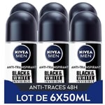 NIVEA MEN Déodorant Bille Invisible For Black & White Power (lot de 6 x 50 ml), déodorant homme anti-traces blanches et jaunes, anti-transpirant aisselles protection 48 h
