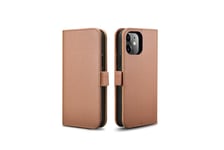 iPhone 12 Pro / iPhone 12 - ICARER 2-i-1 ægte læder cover / pung - aftageligt - Brun