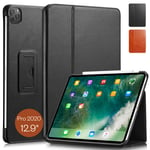 KAVAJ Case Leather Cover"Berlin" works with Apple iPad Pro 12.9" 2020 Black Genuine Cowhide Leather with Built-in Stand Auto Wake/Sleep Function. Slim Fit Smart Folio Covers