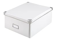 Idena Boîte de Rangement en Carton Rigide avec Couvercle renforcé en métal, avec Plaque d'étiquetage d'environ 36 x 28 x 17 cm, Weiß