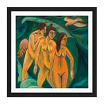 Ernst Ludwig Kirchner Three Bathers Square Wooden Framed Wall Art Print Picture 16X16 Inch