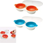 Microwave Egg Poachers, Microwave Egg Poacher 2 Cup, Draining Microwave Egg Boiler, Non-Stick Feature, Egg ​Poaching Cups Microwave Steamer Kitchen Gadge (Red+Blue)