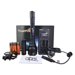 Trustfire T62 Taktisk Ficklampa, Militärklass, 3600 Lumen, Set med Laddare, Uppladdningsbara Batterier, Fäste, Fjärrkontroll