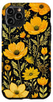Coque pour iPhone 11 Pro Motif floral chic jaune moutarde et noir