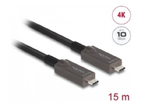 Delock - USB-kabel - 24 pin USB-C (hann) til 24 pin USB-C (hann) - USB 3.2 Gen 2 / DisplayPort 1.4 - 20 V - 3 A - 15 m - aktiv, USB Power Delivery (60W), 4 K 144 Hz (3840 x 2160) støtte, up to 10 Gbps data transfer rate, Støtte for DP Alt-modus, 4K30Hz (3840 x 2160) support (without DSC), 4K60Hz (3840 x 2160) support (without DSC) - antrasitt
