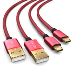 2x 4m Nylon PS4 charging cable for Playstation 4 Controller, Micro USB cable, Micro USB charging cable, Micro USB, cloth sheath, aluminium plug, red-black