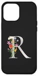 Coque pour iPhone 15 Pro Max Lettre R florale en titane noir personnalisable
