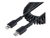 StarTech.com USB C till Lightning-kabel 50 cm, MFi-certifierad, iPhone-spiralladdarkabel, svart, TPE-mantel med slitstark aramidfiber, kraftig Lightning-spiralkabel - Lightning-kabel - 24 pin USB-C hane till Lightning hane - 50 cm - svart - lindad