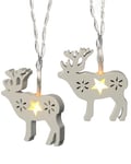 WeRChristmas Reindeer Light String Christmas Decoration with 10 Warm LED, Wood - White