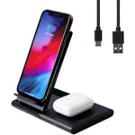 SNOWINSPRING Charger, Fast Qi Charging Stand, 2-In-1 Charging Station Dock for 11 Pro/Max/X/Xs/XR/ 2 for Galaxy Note/Watch/Buds