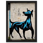 Graffiti Street Art Smoking Blue Dog Artwork Framed Wall Art Print A4