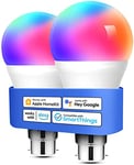 meross Smart Bulb Alexa Light Bulb B22 Works with Apple Homekit, Alexa, Google Home, Siri Voice Control Dimmable Multicolor LED Light Bulb Equivalent 9W (60W Equivalent) 2 Pack