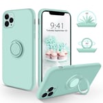 SouliGo iPhone 11 Pro Max Case Silicone Gel 360° Ring Holder Kickstand for Magnetic Car Mount Slim Soft Rubber Anti-Scratch Protective Shockproof Phone Cases for iPhone 11 Max 6.5" - Light Green
