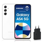 Samsung Galaxy A54 5G, Téléphone mobile 256 Go Blanc, Smartphone Android sans carte SIM, Chargeur secteur rapide 25W inclus [Exclusivité Amazon], Version FR