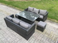 8 Seater Outdoor Rattan Sofa Set Garden Furniture Adjustable Rising Lifting Dining Table Footstools
