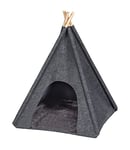 WENKO Lit en feutre pour animaux Tipi anthracite, tente confortable pour chats en tissu & bois, coussin lavable, refuge décoratif style scandinave, corbeille pour chien, dimensions 45 x 45 x 60 cm