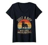 Womens English Mastiffs, Just A Boy Who Loves English Mastiffs V-Neck T-Shirt
