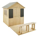 Maisonnette en bois avec terrasse et banc pour enfants - Grace - Marron